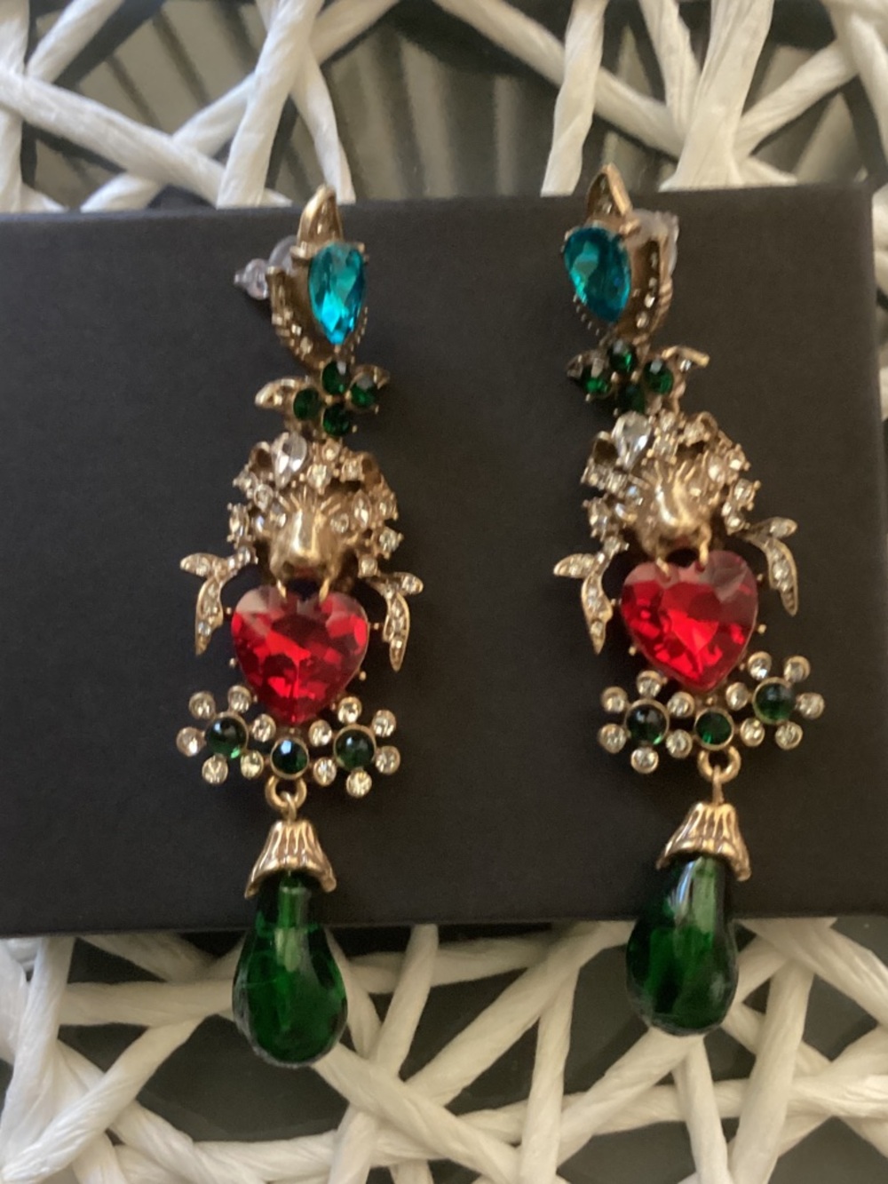 Heidi Klum Intimates Gold-Tone Drop Earrings with Red and Green Crystals